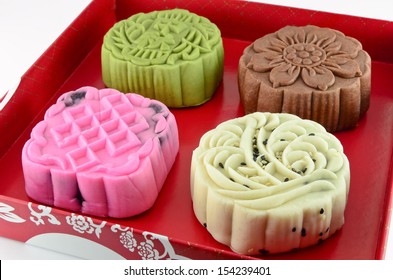 Colorful Mooncake In Red Box