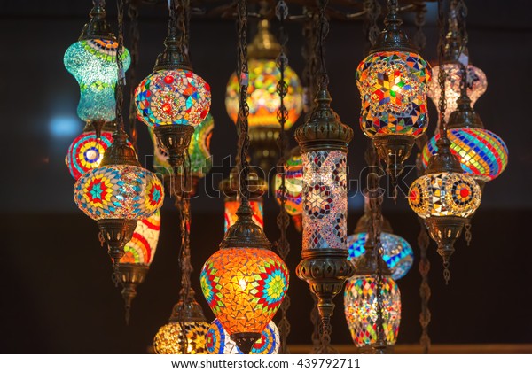 Colorful Moroccan Style Lanterns Lamp Hanging Stock Photo