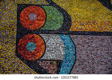 Colorful Mosaic Of The Times Of The Soviet Union .Soviet Mosaic Art Of Lviv