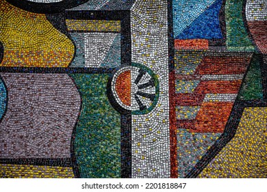 Colorful Mosaic Of The Times Of The Soviet Union .Soviet Mosaic Art Of Lviv