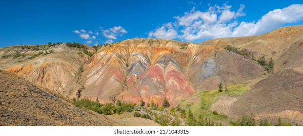 Colorful mountains of Kyzyl-Chin valley also called as Mars valley. Altai, Siberia, Russia.