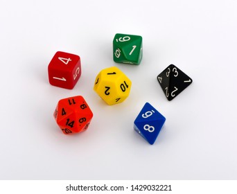 colorful multi sided dice isolated white background