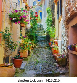 Colorful And Narrow Street In Provence Village