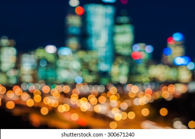 Colorful Night Of Abstract Bokeh And Blured Lighhts From Peak Of Perth City, Australia