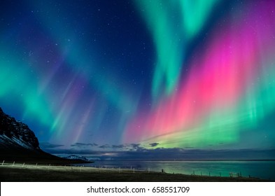 colorful northern light in iceland - Shutterstock ID 658551709