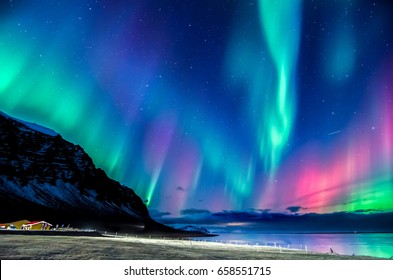 colorful northern light in iceland