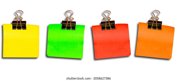 colorful Notepads or sticky note with paperclip set isolated on white background