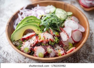 Colorful Octopus Poke Bowl With Vegetables