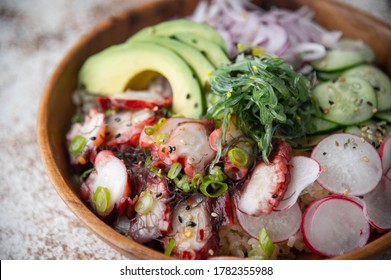 Colorful Octopus Poke Bowl With Vegetables