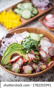 Colorful Octopus Poke Bowl With Vegetables