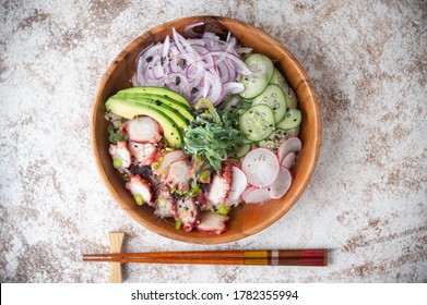 Colorful Octopus Poke Bowl With Vegetables