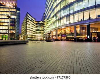 Colorful office park at dusk with copyspace - Powered by Shutterstock