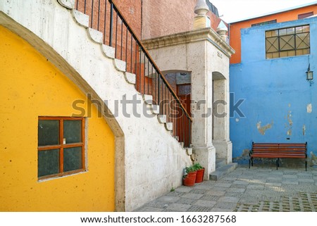 The Colorful Old Building in Tambo el Matadero Neighborhood, Historic Place in Arequipa, Peru, South America