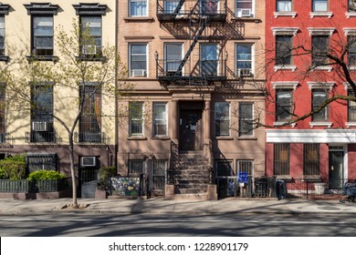 Colorful old buildings on 10th Street in the East Village of Manhattan in New York City NYC