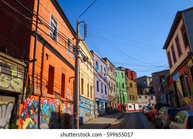 Colorful Old Houses In Valparaiso City, Chile