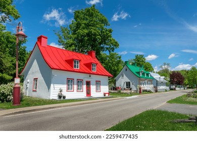 Colorful old houses in the village of Saint Jean on the island of Orleans near Quebec City, Canada
