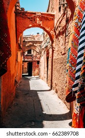 Colorful Old Streets Of Marrakech Medina, Morocco