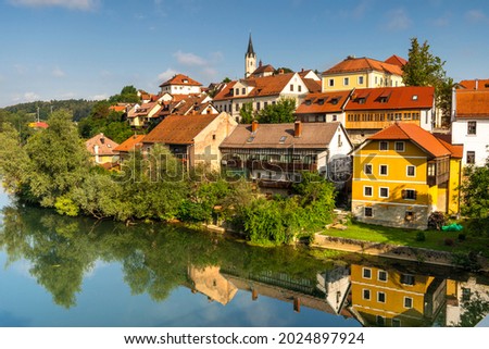 Colorful Old Town in Novo Mesto Slovenia at Riverside of Krka River.