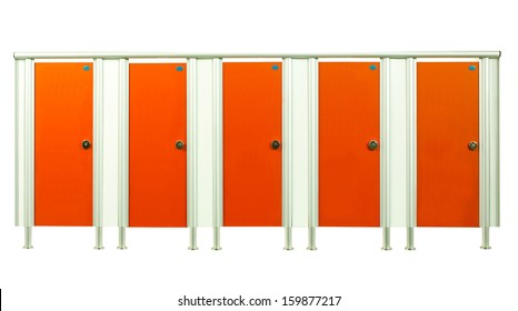 Colorful Orange Restroom Stall Doors Isolated On White Background 