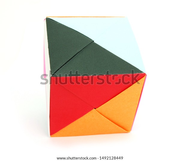 Colorful Origami Cube Box Isolated White Stock Photo Edit