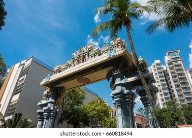 Colorful And Ornate Hindu Temple Near River Valley Road In Singapore City