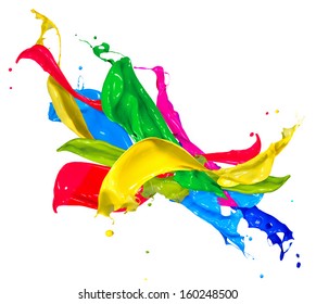 Colorful Paint Splash Isolated on White Background. Abstract Colored Splashing. Multicolor Paint Splatter - Shutterstock ID 160248500