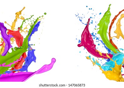 Colorful paint splashing on white background - Shutterstock ID 147065873
