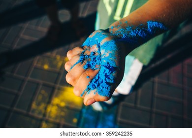 Colorful Painted Hands. Holi Color Festival.