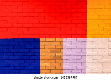 Colorful painted on brick wall decorate inside building.