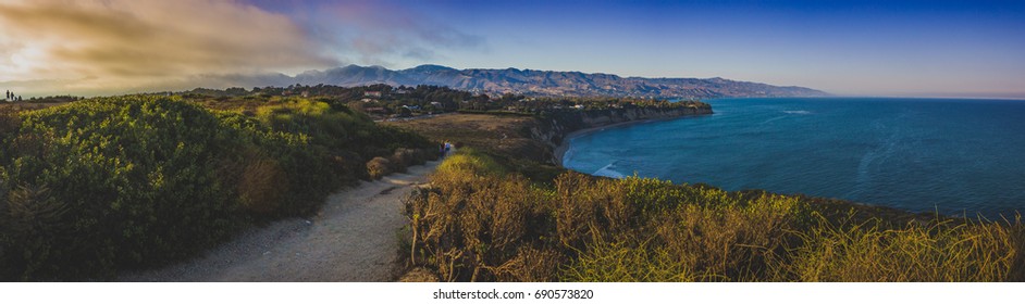 Colorful Panoramic View Of Southern California Coast From Point Dume, Malibu During Sunset