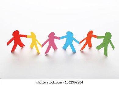 Colorful Paper Chain People On White Background