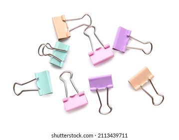 Colorful paper clips on white background - Shutterstock ID 2113439711