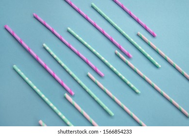Colorful Paper coctail tubes on the blue background. Eco friendly. Zero Waste - Shutterstock ID 1566854233
