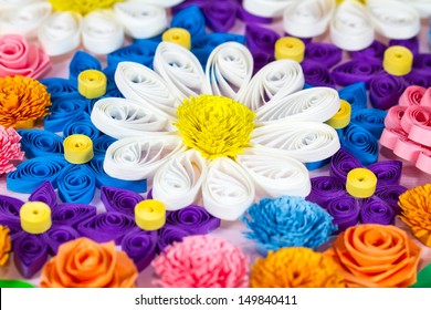 Colorful Paper Quilling Flowers. Macro