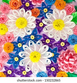 Colorful paper quilling flowers. Macro