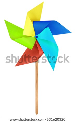 Colorful paper windmill pinwheel isolated on white with Clipping Path