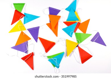 Colorful Party Flags Isolated On White Background.
