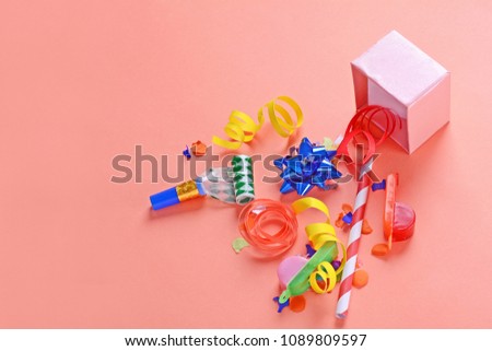 Similar – Image, Stock Photo Red gift box with party confetti. Celebration concept