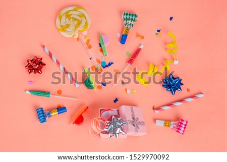 Similar – Image, Stock Photo Red gift box with party confetti. Celebration concept