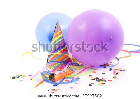 colorful party stuff decoration isolated on white