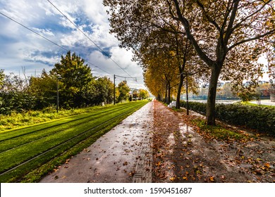 Colorful pathwalk in Strassbourg, representing seasons of the year, separated quarters, near euro parliament, France - Shutterstock ID 1590451687