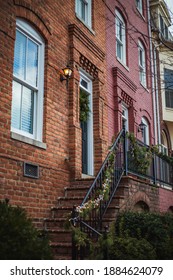 A Colorful Pattern Of Old Colonial Style Houses In Old Town Alexandria, VA. 