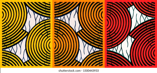 Colorful patterns of African fabrics (3 pieces of cotton, warm colors)  