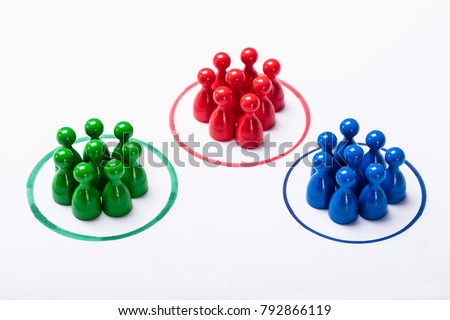 Colorful Pawns Inside The Particular Circles. Market Segmentation Concept