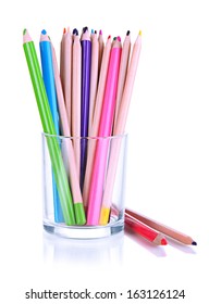 Colorful pencils in glass  isolated on white - Shutterstock ID 163126124