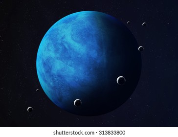 Colorful Picture Represents Neptune And Its Moons. Elements Of This Image Furnished By NASA.