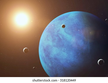 Colorful Picture Represents Neptune And Its Moons. Elements Of This Image Furnished By NASA.