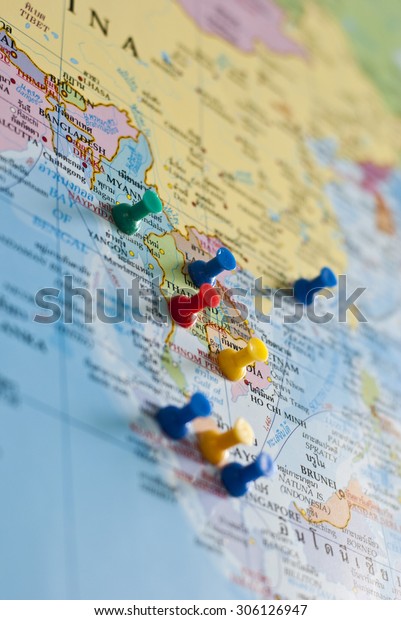 Colorful Pins On World Map Stock Photo (Edit Now) 306126947