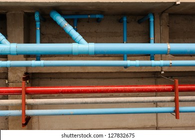 colorful of pipe under the modern building.