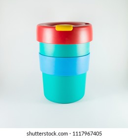 Colorful Plastic Coffee Cup On White Background,keep Or Reusable Cup